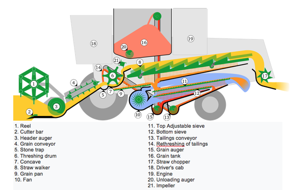 Conventional combine harvester (cut)